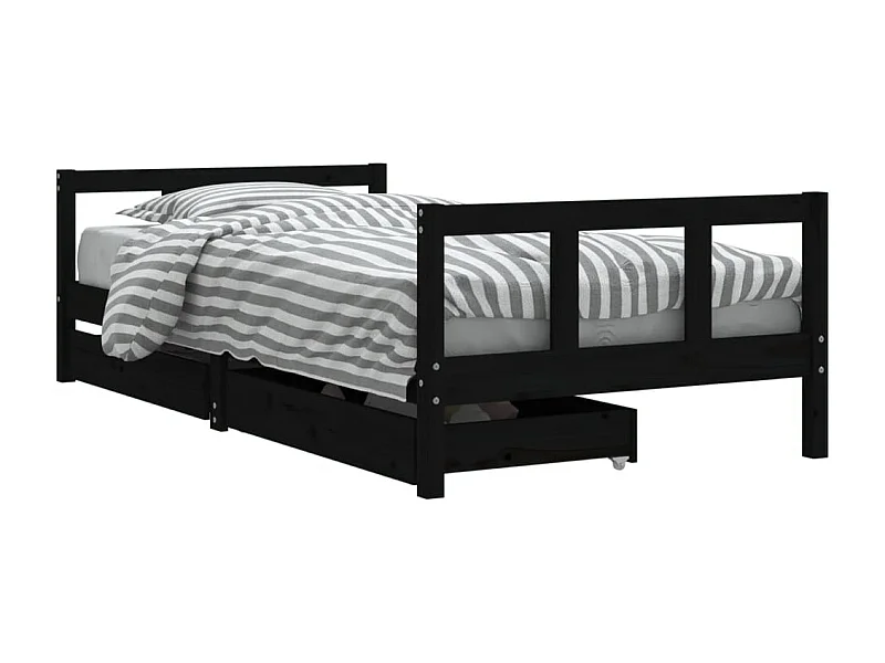 Cadre de lit d'enfants tiroirs noir 90x190 bois de pin massif