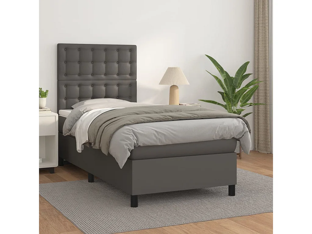 Sommier à lattes de lit avec matelas Gris 90x200 Similicuir