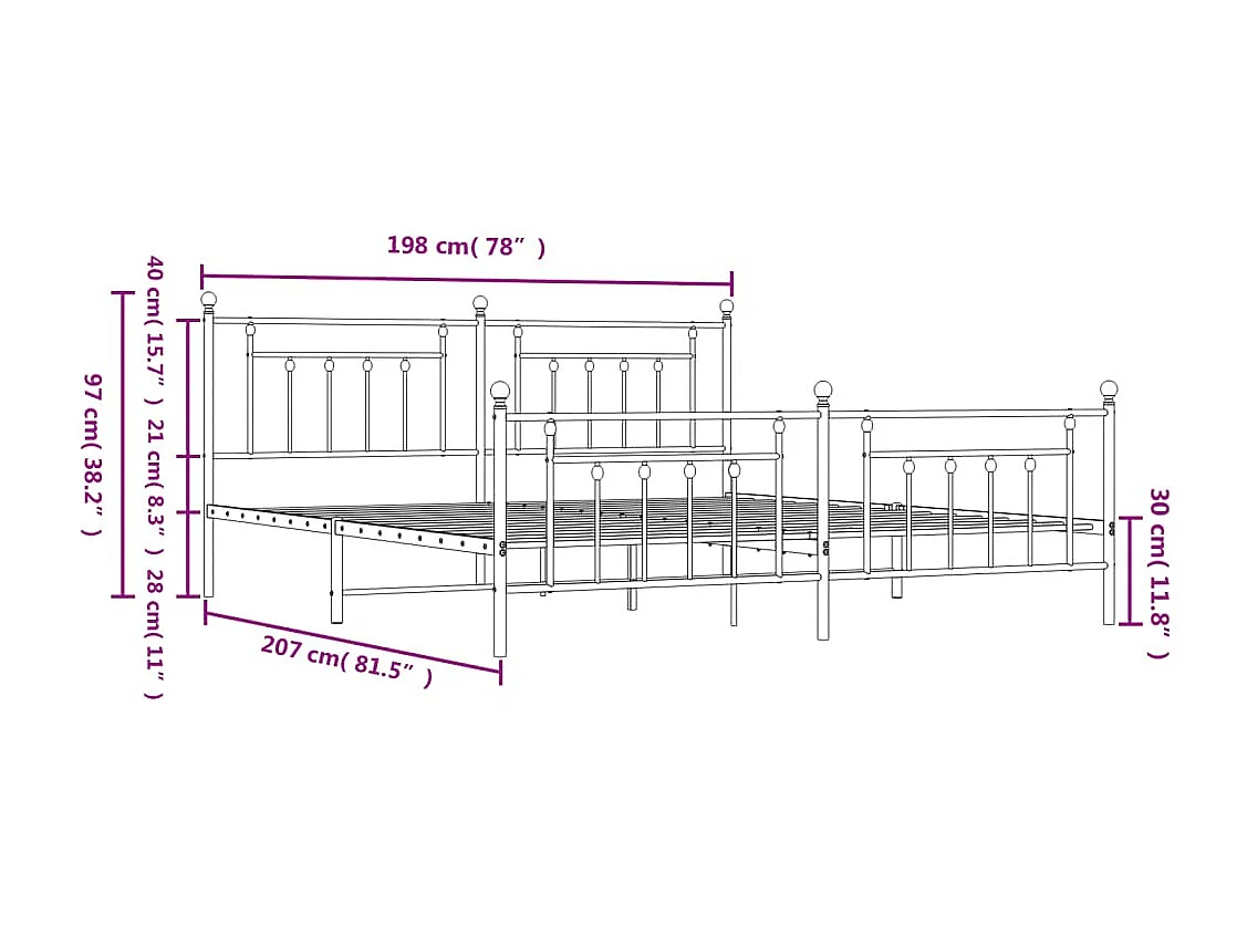 Cadre de lit métal avec tête de lit-pied de lit blanc 193x203