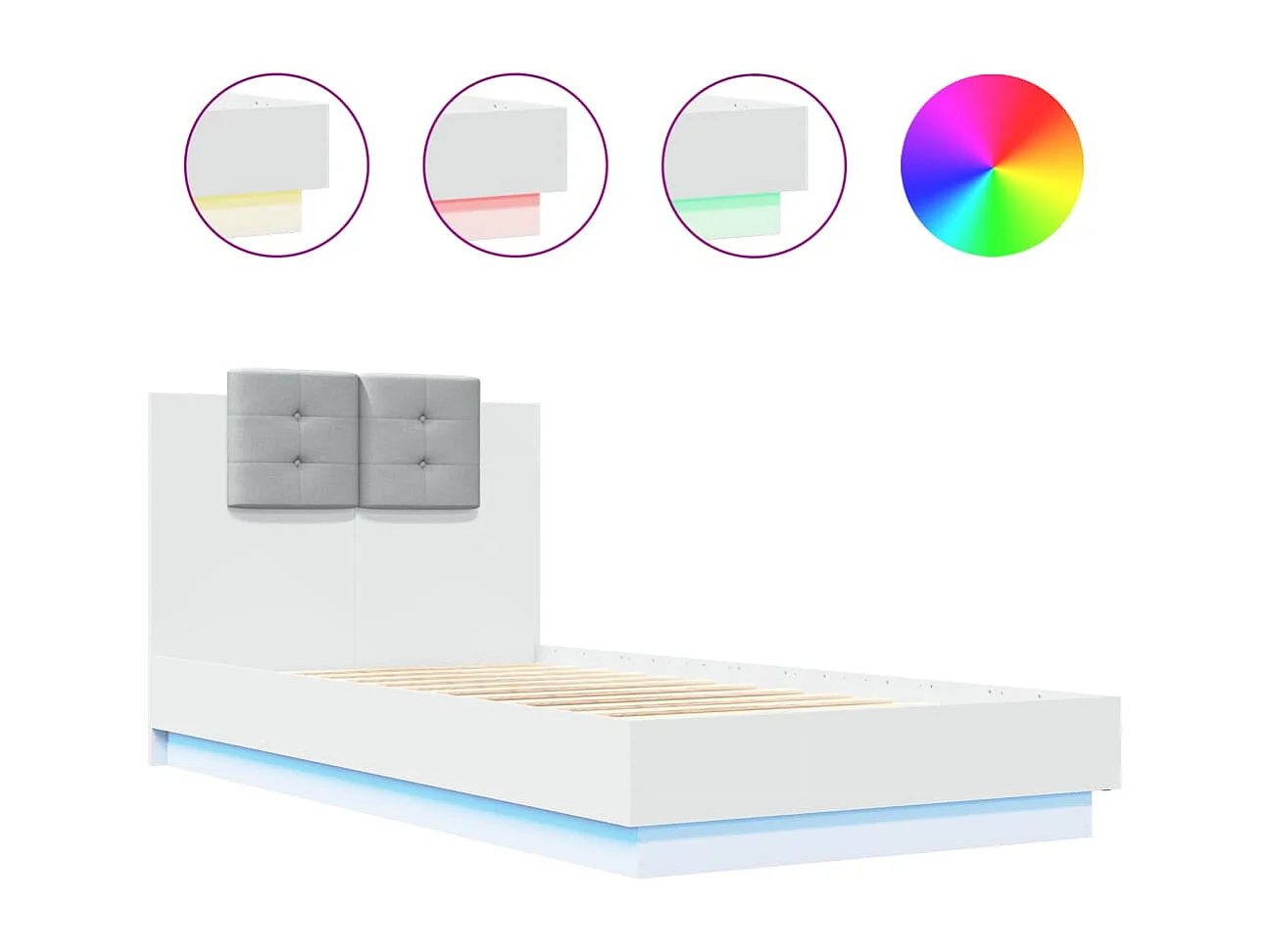 Cadre de lit avec tête de lit et lumières LED blanc 75x190