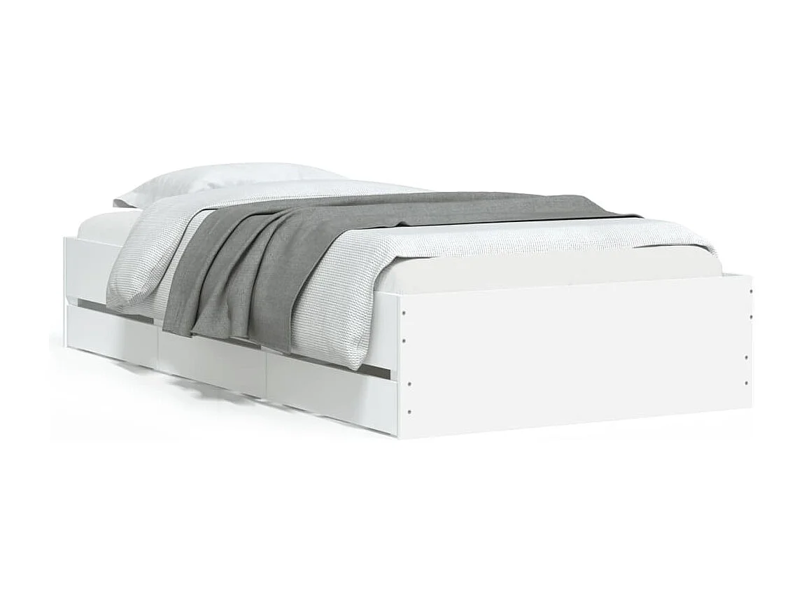 Cadre de lit avec tiroirs blanc 100x200 bois d'ingénierie