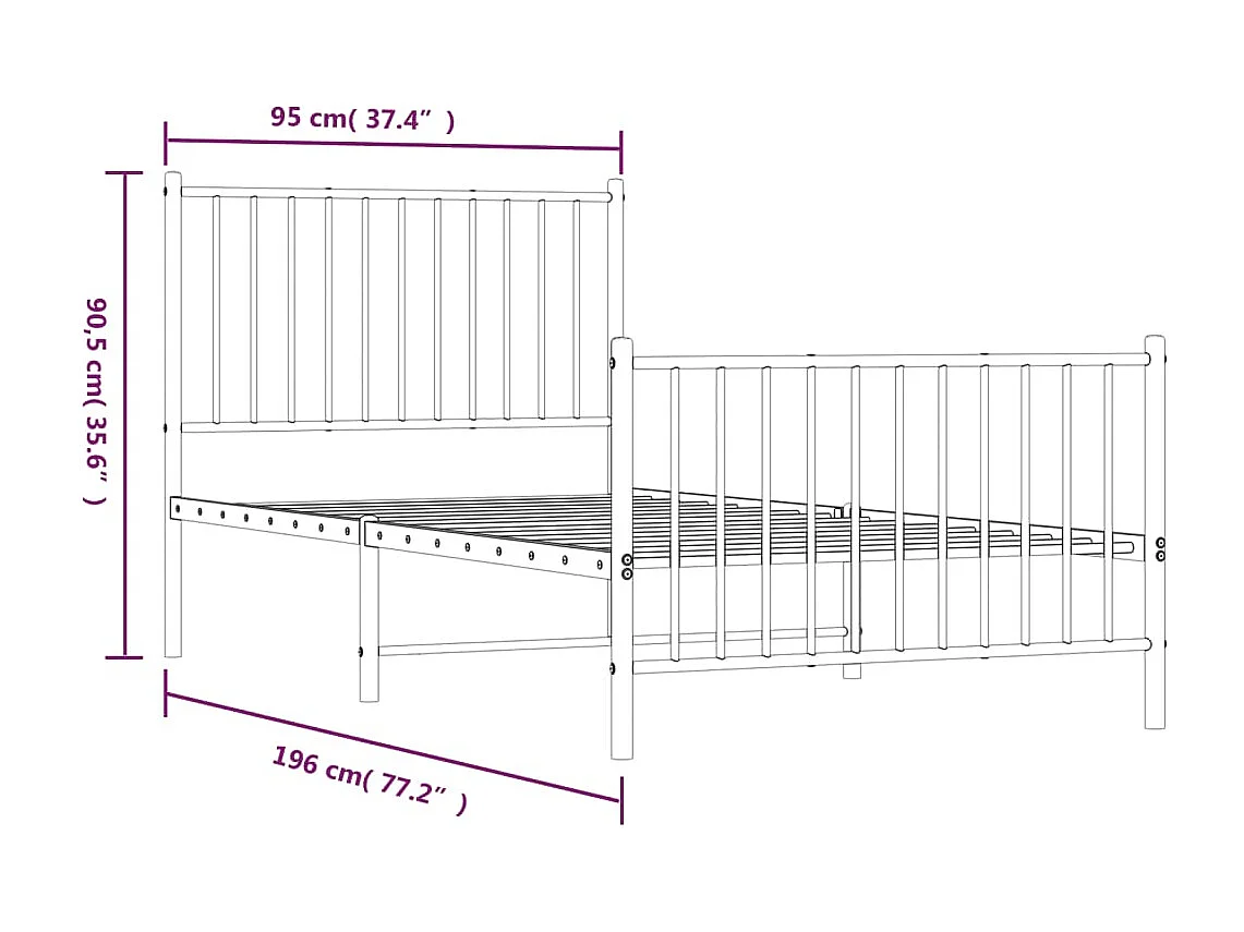 Cadre de lit métal avec tête de lit-pied de lit noir 90x190