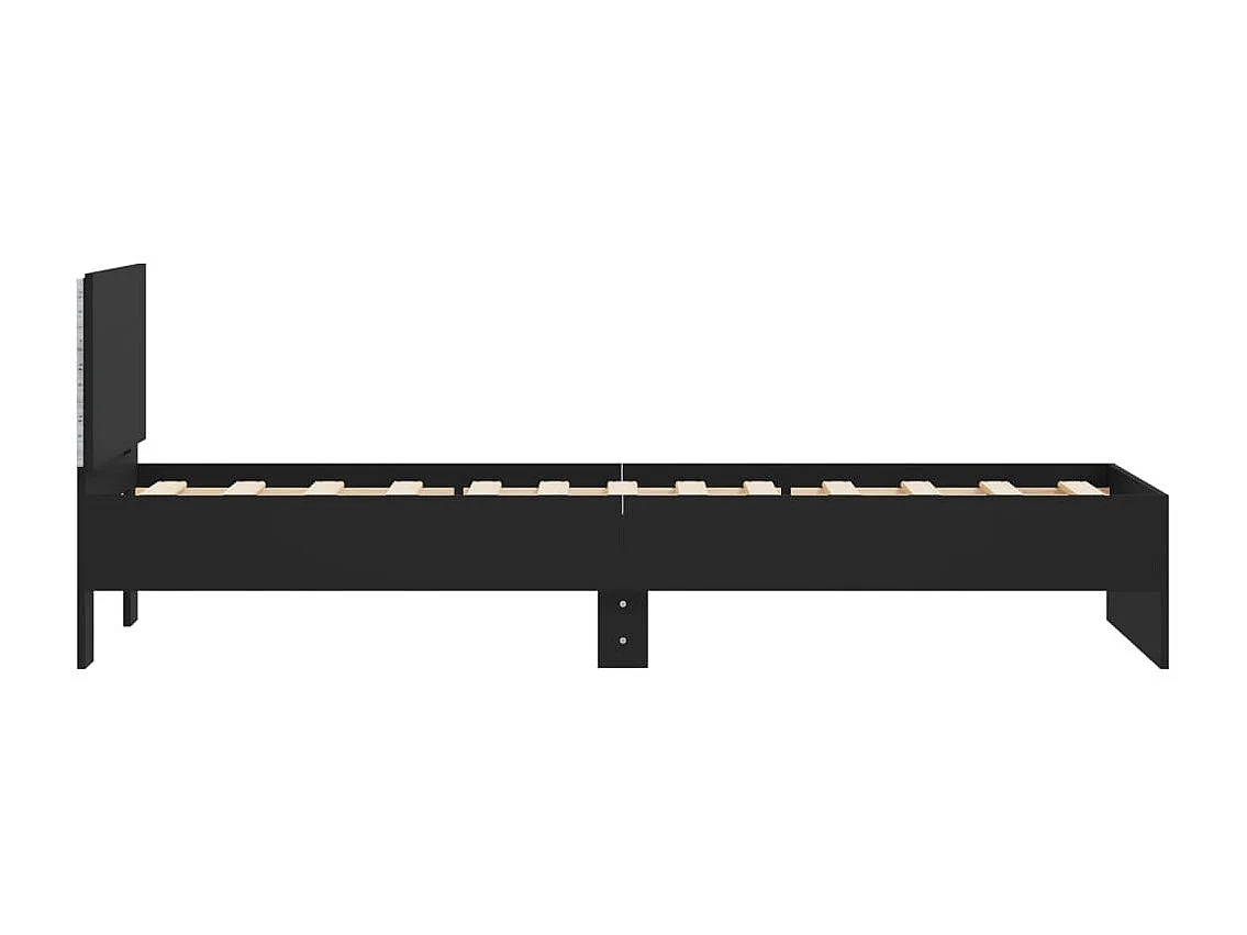 Cadre de lit avec tête de lit et lumières LED noir 90x200