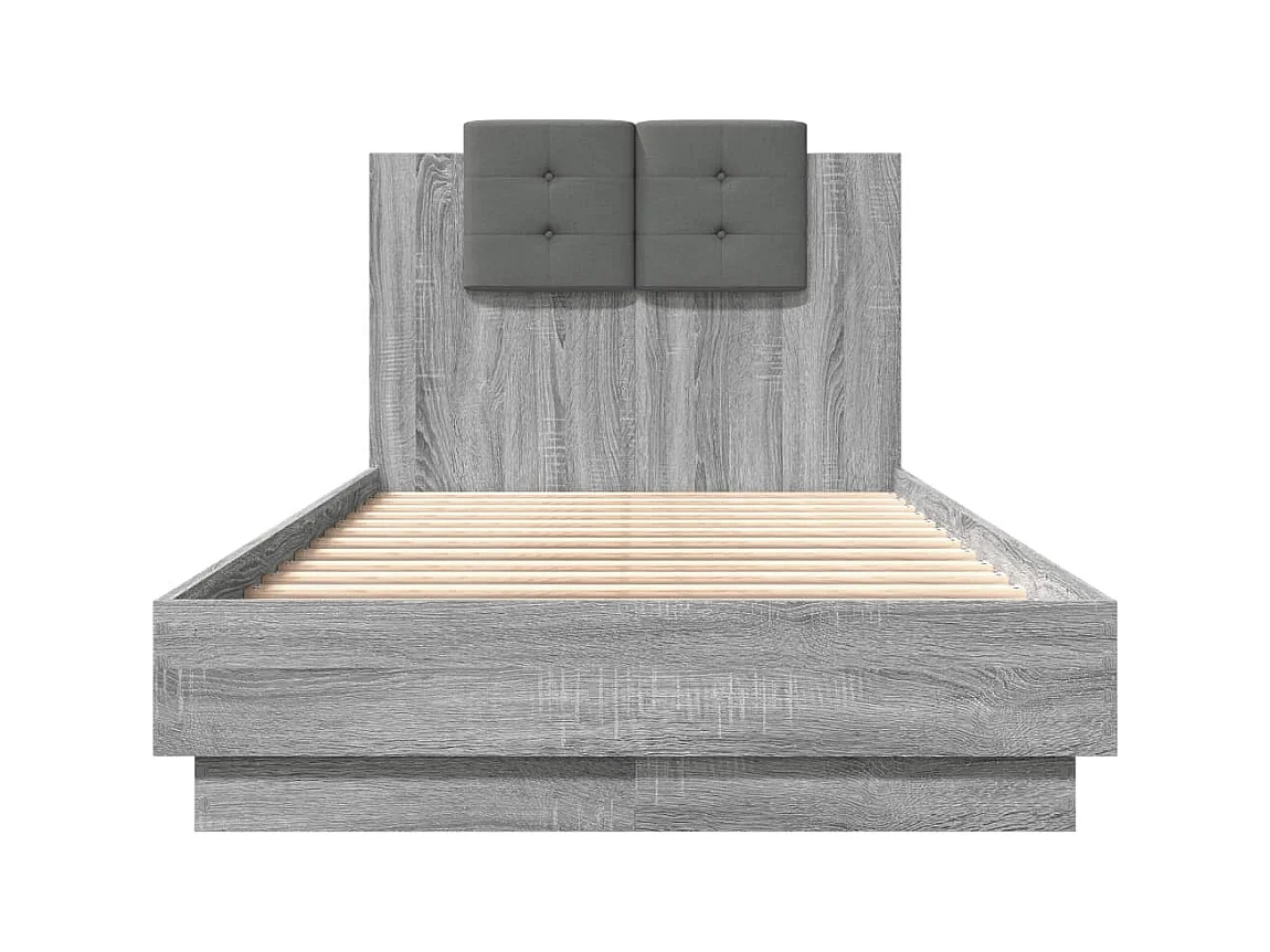 Cadre de lit tête de lit et lumières LED sonoma gris 90x190