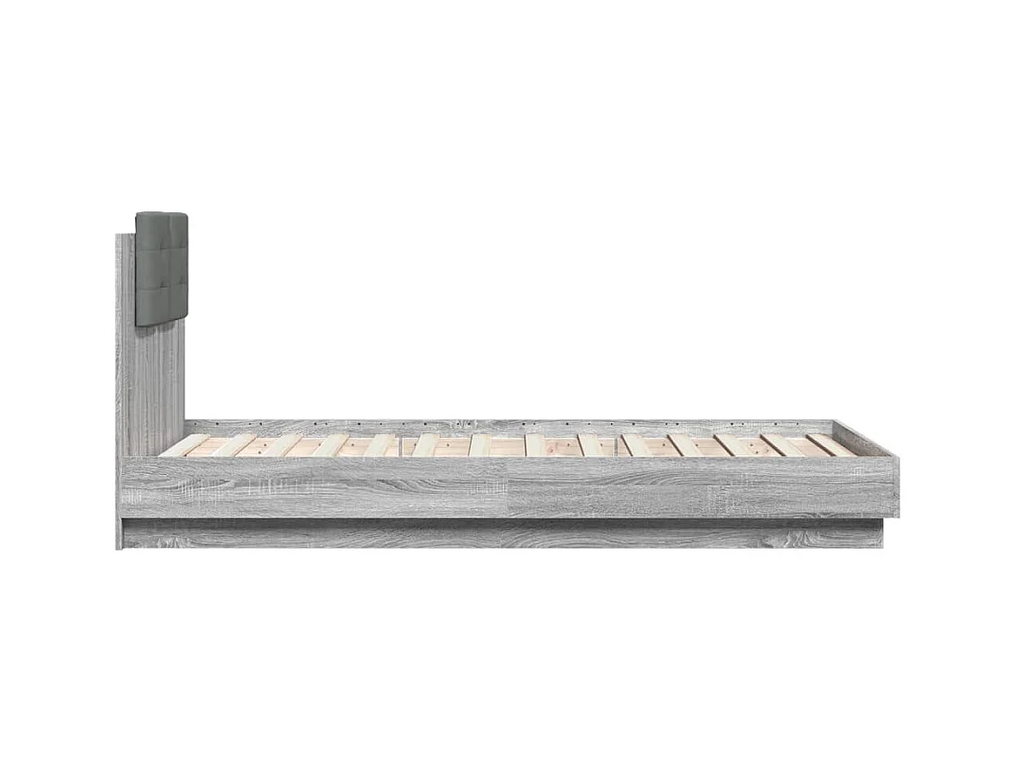 Cadre de lit tête de lit et lumières LED sonoma gris 90x190