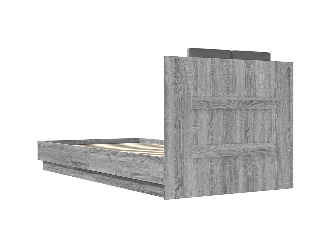 Cadre de lit tête de lit et lumières LED sonoma gris 90x190