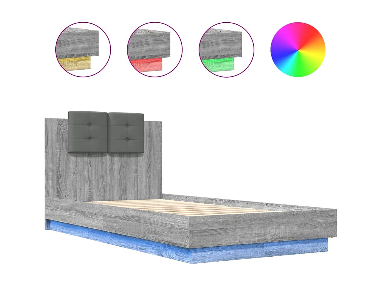 Cadre de lit tête de lit et lumières LED sonoma gris 90x190