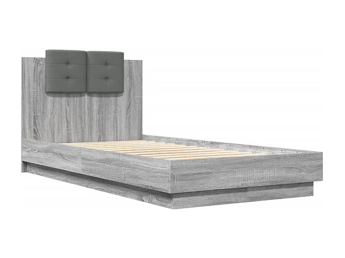 Cadre de lit tête de lit et lumières LED sonoma gris 90x190