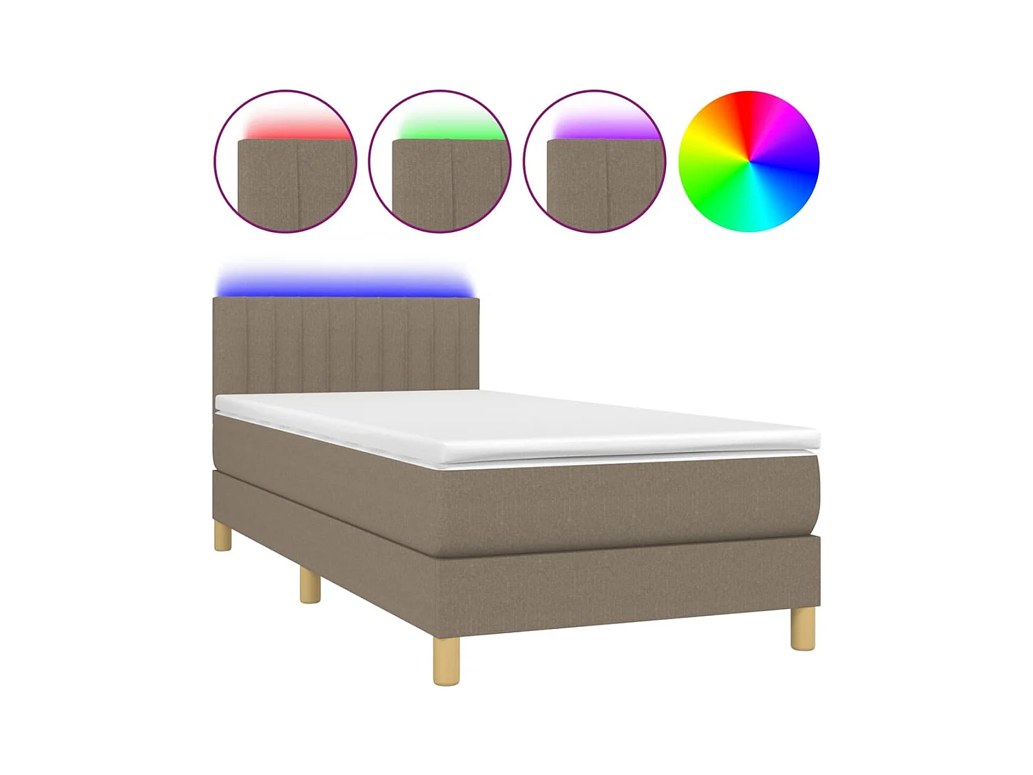 Sommier à lattes de lit avec matelas LED Taupe 80x200 Tissu