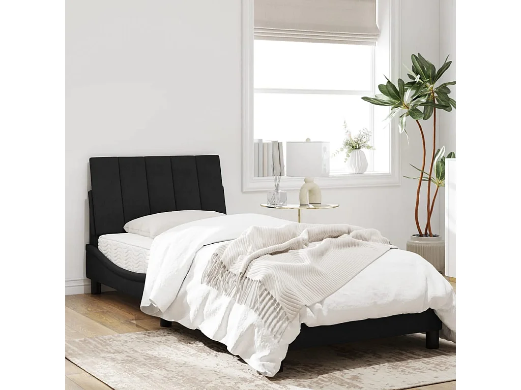 Cadre de lit avec tête de lit Noir 90x200 Velours