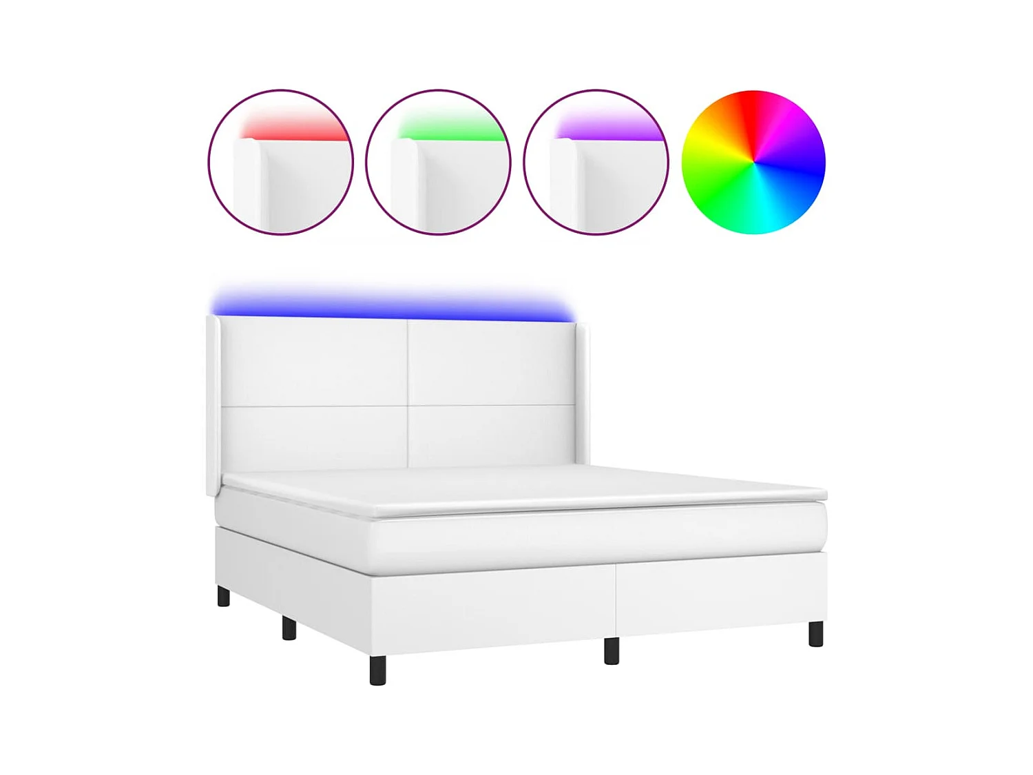 Sommier à lattes de lit matelas LED Blanc 180x200 Similicuir