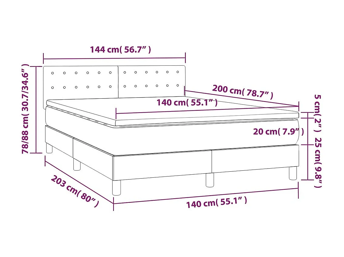 Lit à sommier tapissier avec matelas Gris clair 140x200 Tissu 3