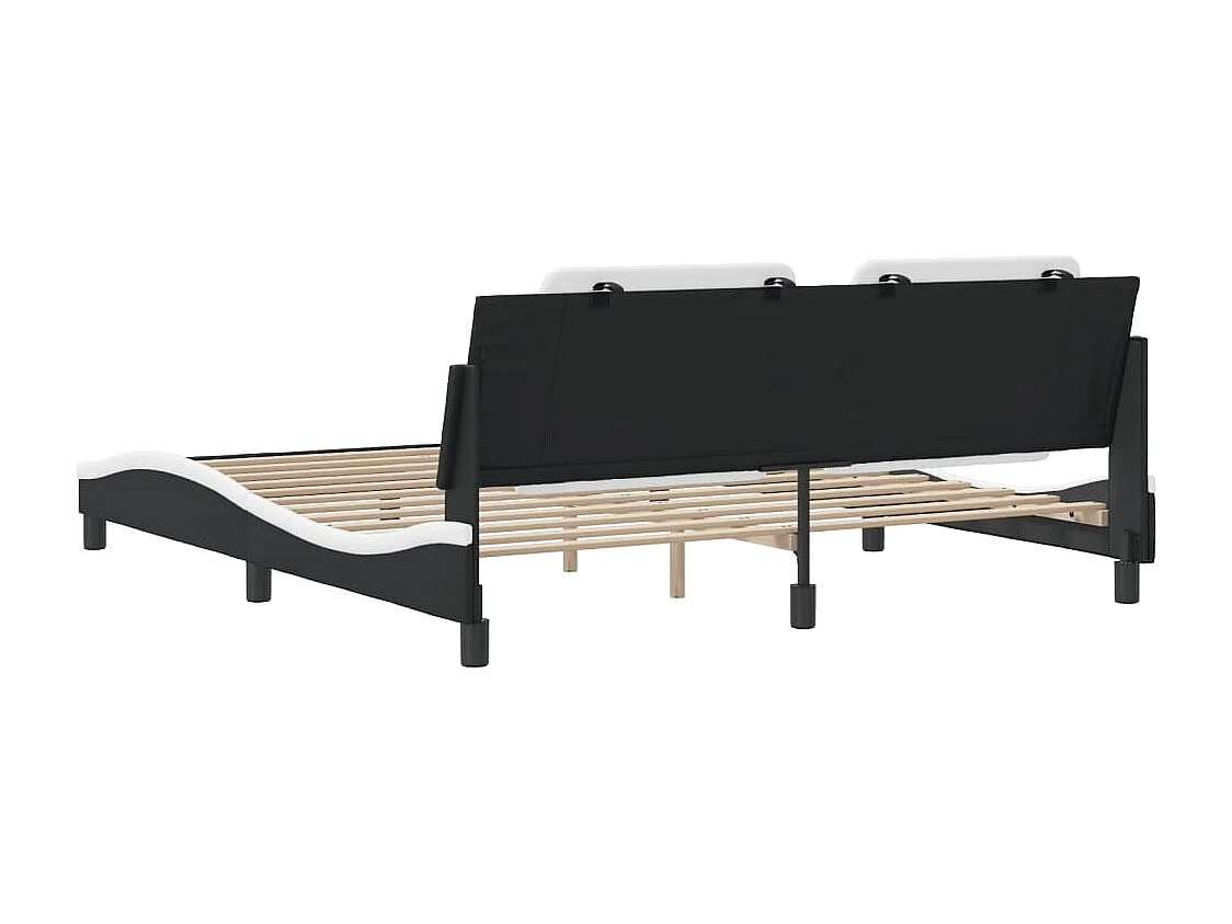 Cadre de lit et tête de lit noir et blanc 180x200 similicuir