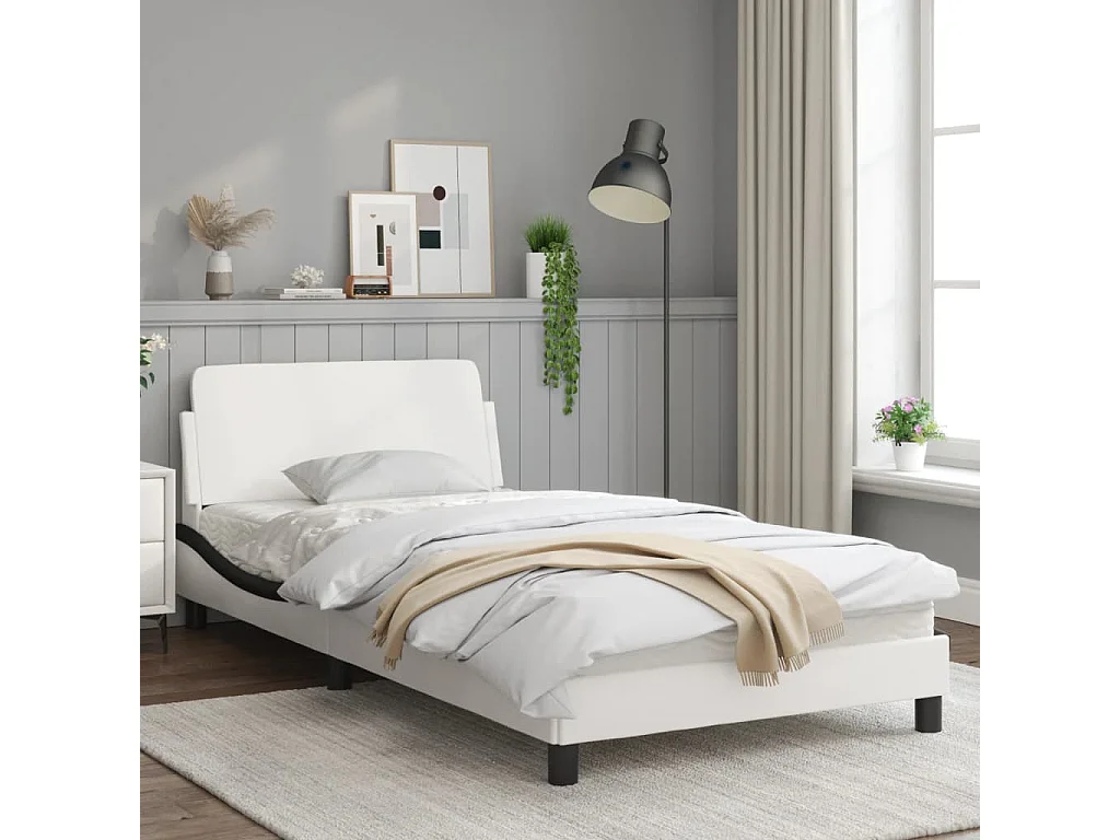 Cadre de lit et tête de lit blanc et noir 100x200 similicuir