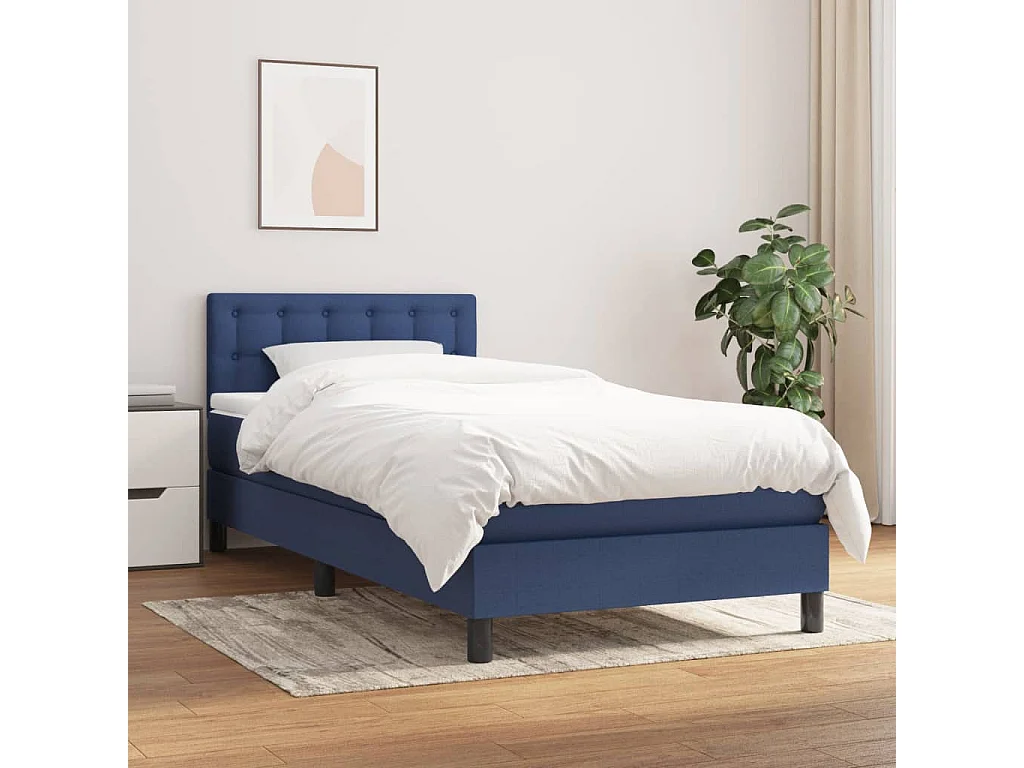 Sommier à lattes de lit avec matelas Bleu 90x200 Tissu