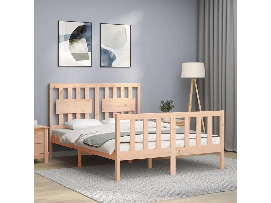 Bedframe met hoofdbord massief hout 140x190 cm