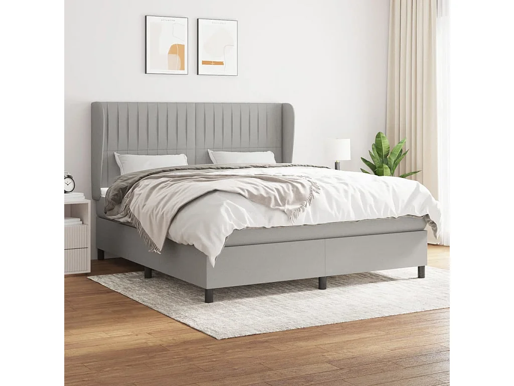Lit à sommier tapissier avec matelas Gris clair 160x200 Tissu 3