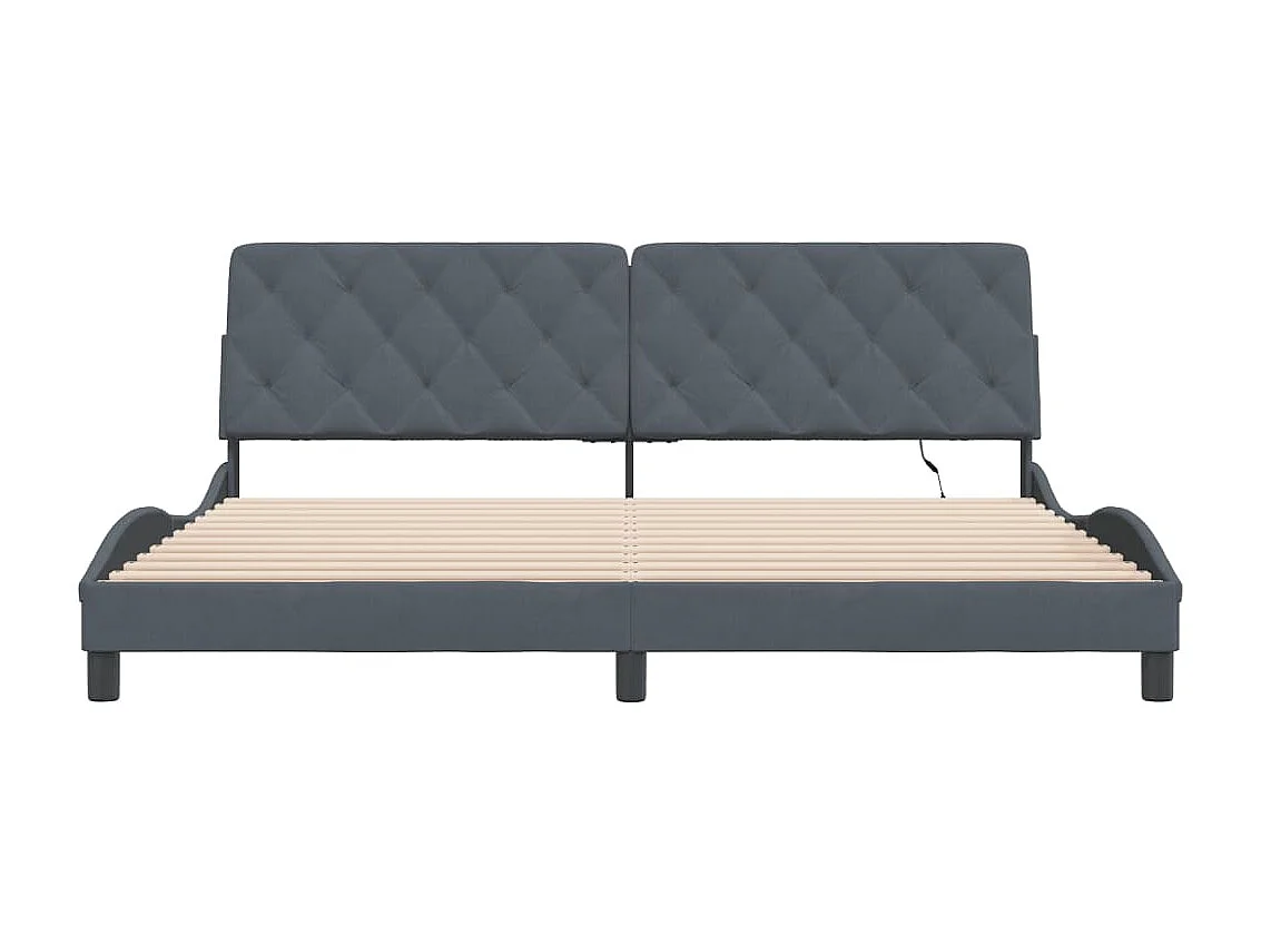 Cadre de lit avec lumières LED gris foncé 200x200 velours