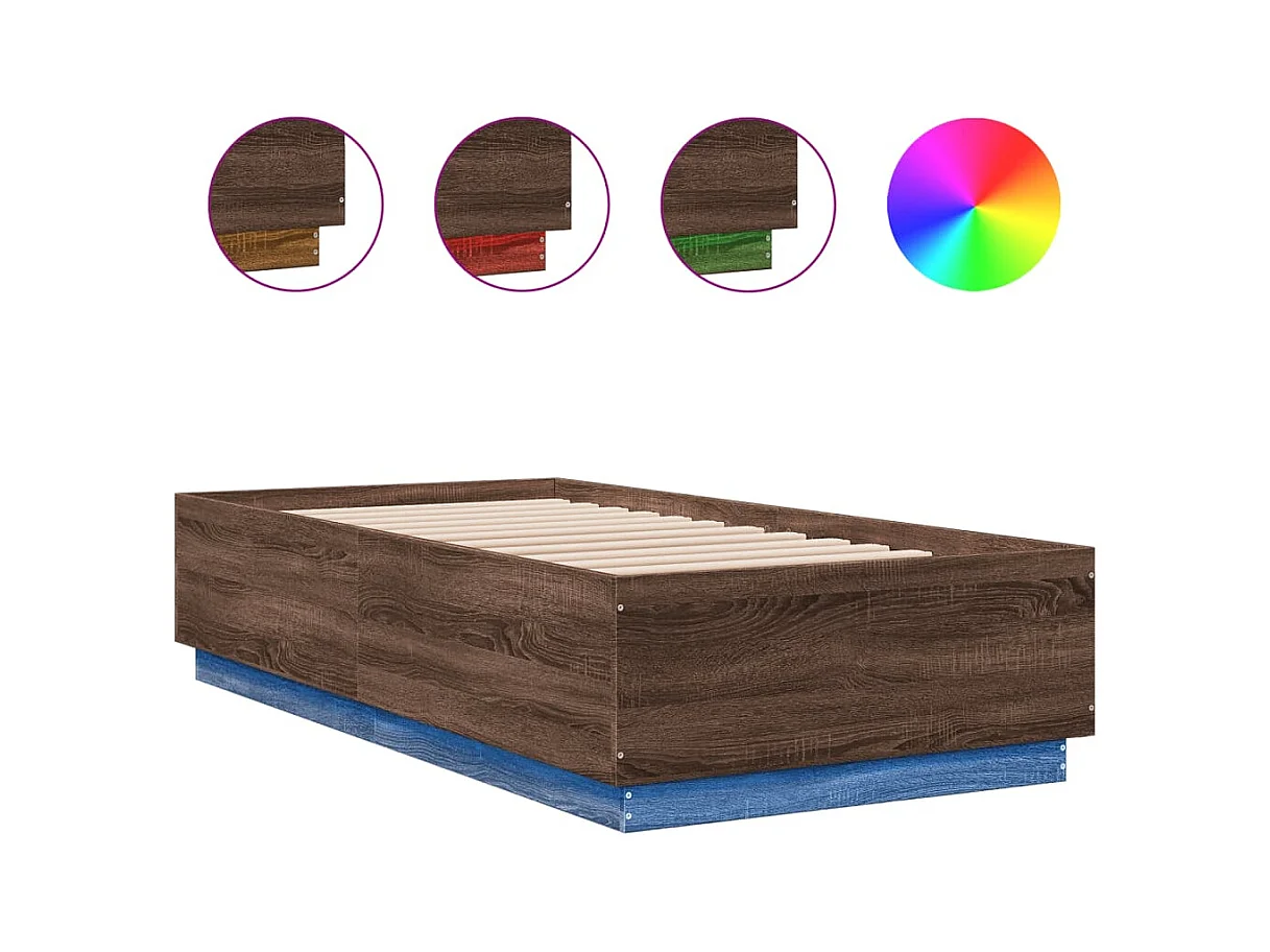Cadre de lit avec lumières LED chêne marron 75x190