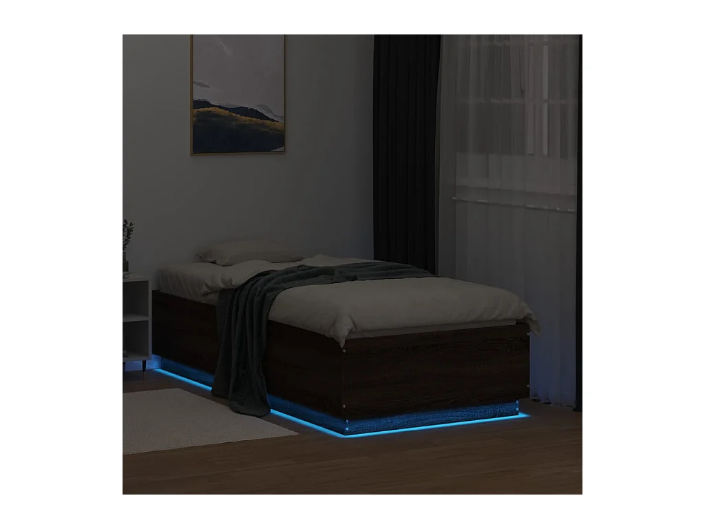 Cadre de lit avec lumières LED chêne marron 75x190