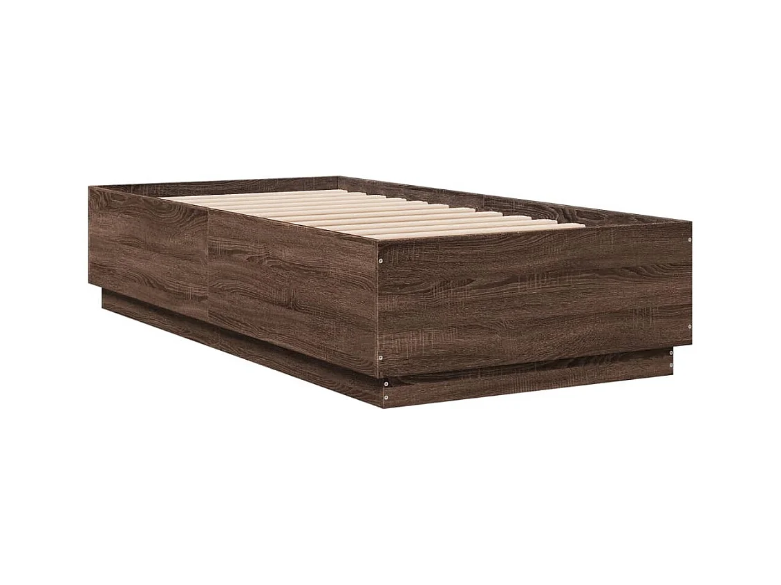 Cadre de lit avec lumières LED chêne marron 75x190