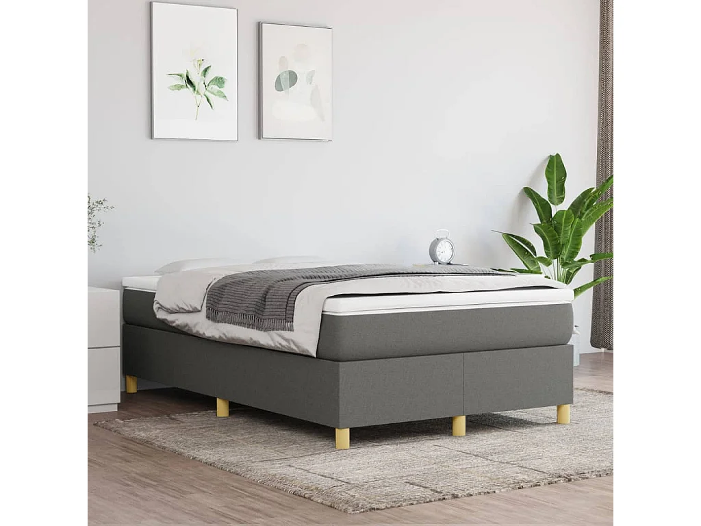 Sommier à lattes de lit avec matelas gris foncé 120x190 tissu