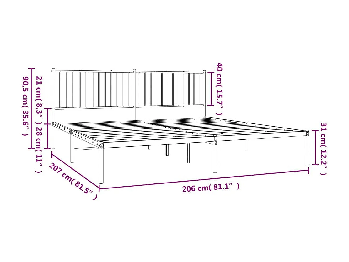 Cadre de lit métal avec tête de lit blanc 200x200