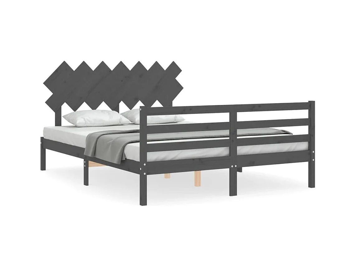 Cadre de lit avec tête de lit gris 140x190 bois massif