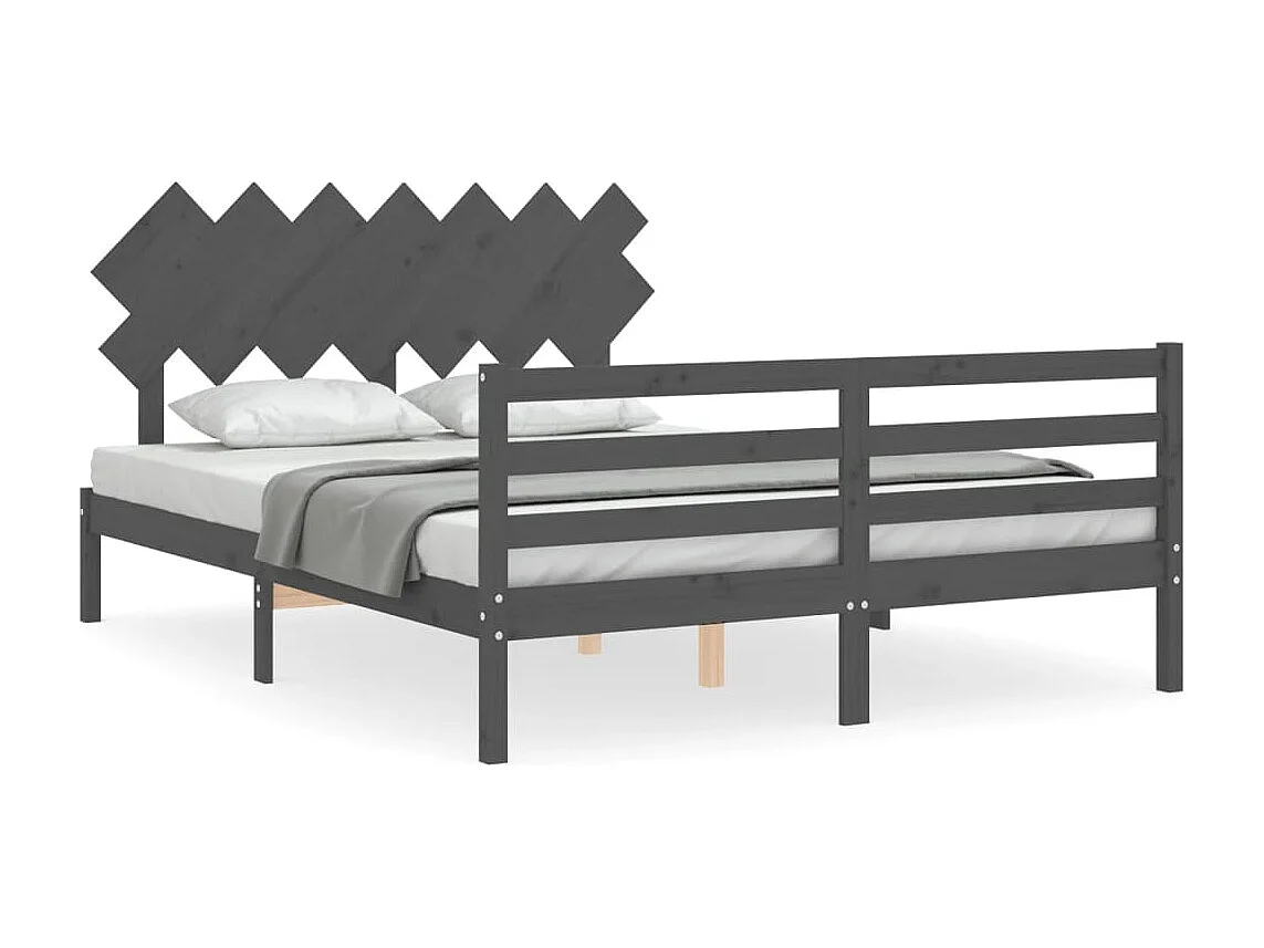 Cadre de lit avec tête de lit gris 140x190 bois massif