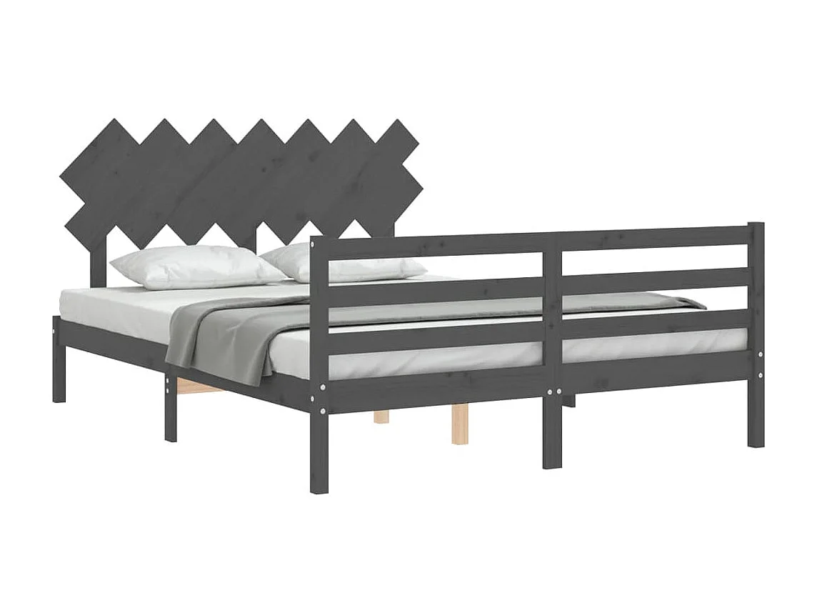 Cadre de lit avec tête de lit gris 140x190 bois massif