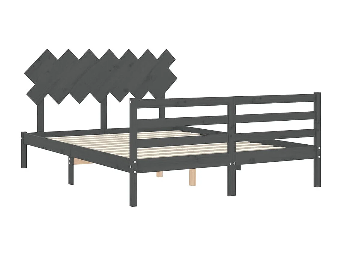 Cadre de lit avec tête de lit gris 140x190 bois massif