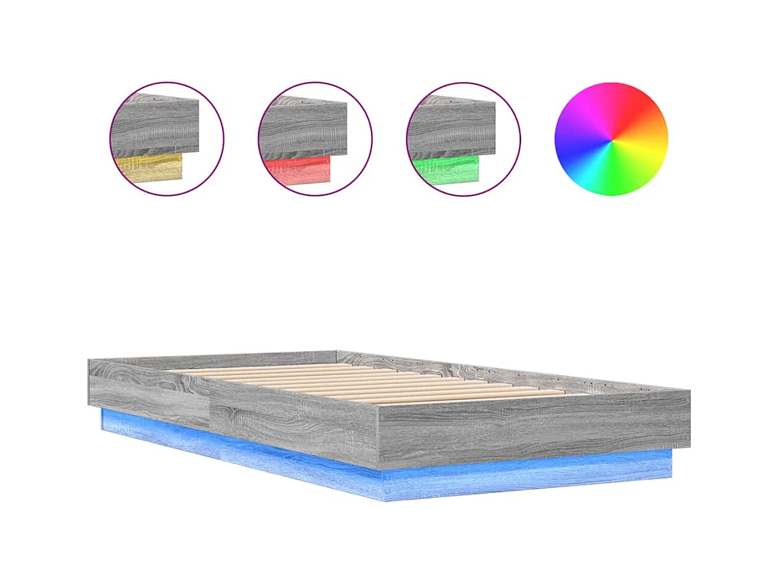 vidaXL Estructura de cama con luces LED gris Sonoma 75x190 cm