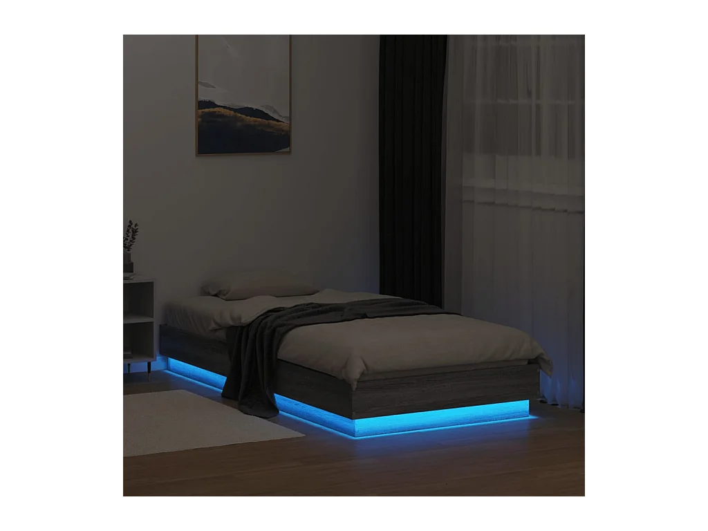 vidaXL Estructura de cama con luces LED gris Sonoma 75x190 cm