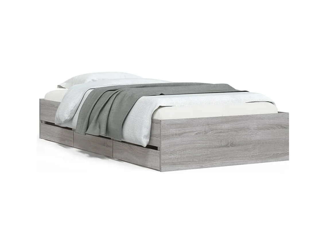 Cadre de lit et tiroirs sonoma gris 100x200 bois d'ingénierie