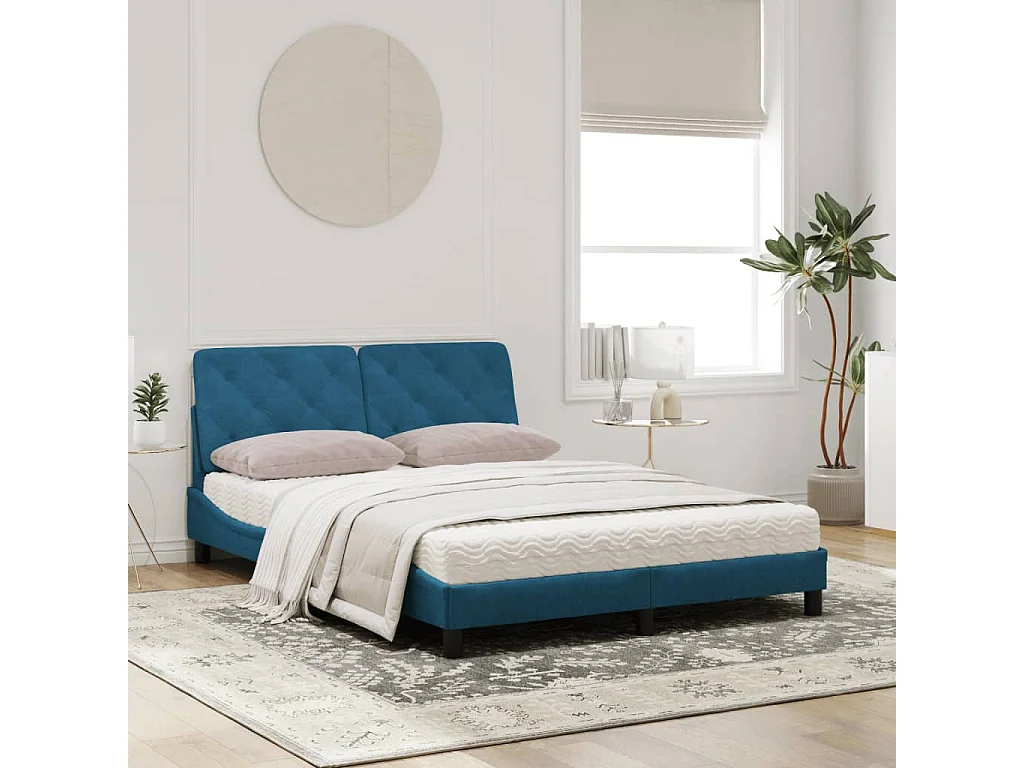 Lit avec matelas bleu 160x200 velours