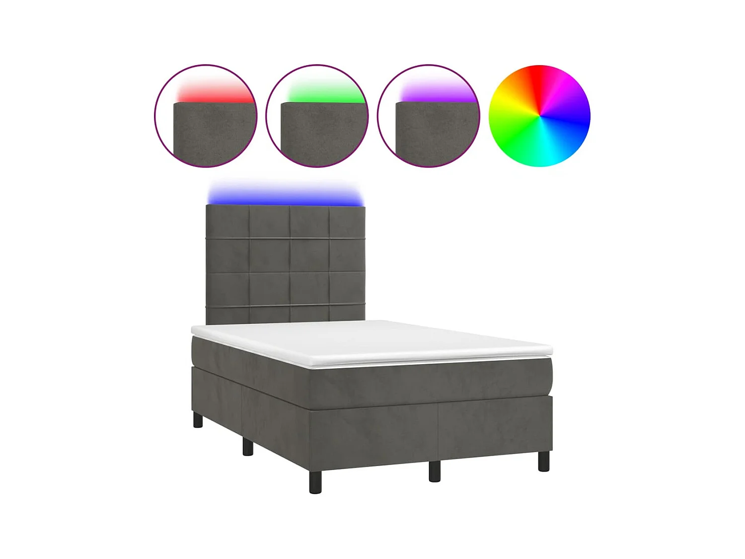 Sommier à lattes de lit avec matelas LED gris foncé 120x190