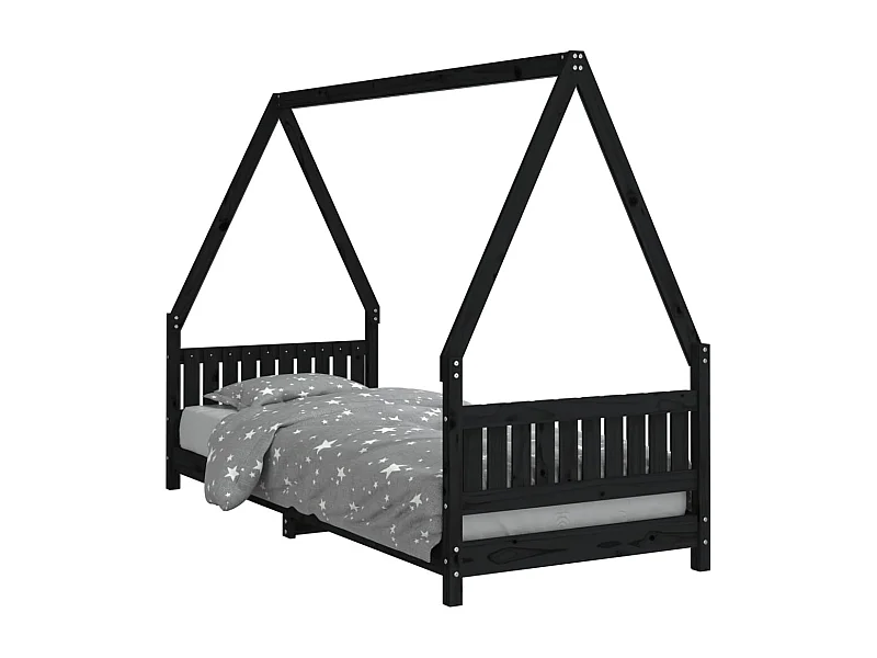 Cadre de lit pour enfants noir 80x200 bois de pin massif