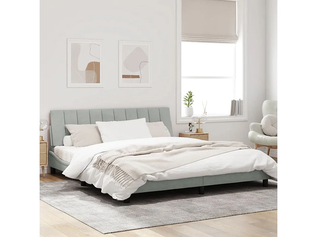 Cadre de lit avec tête de lit Gris clair 180x200 Velours