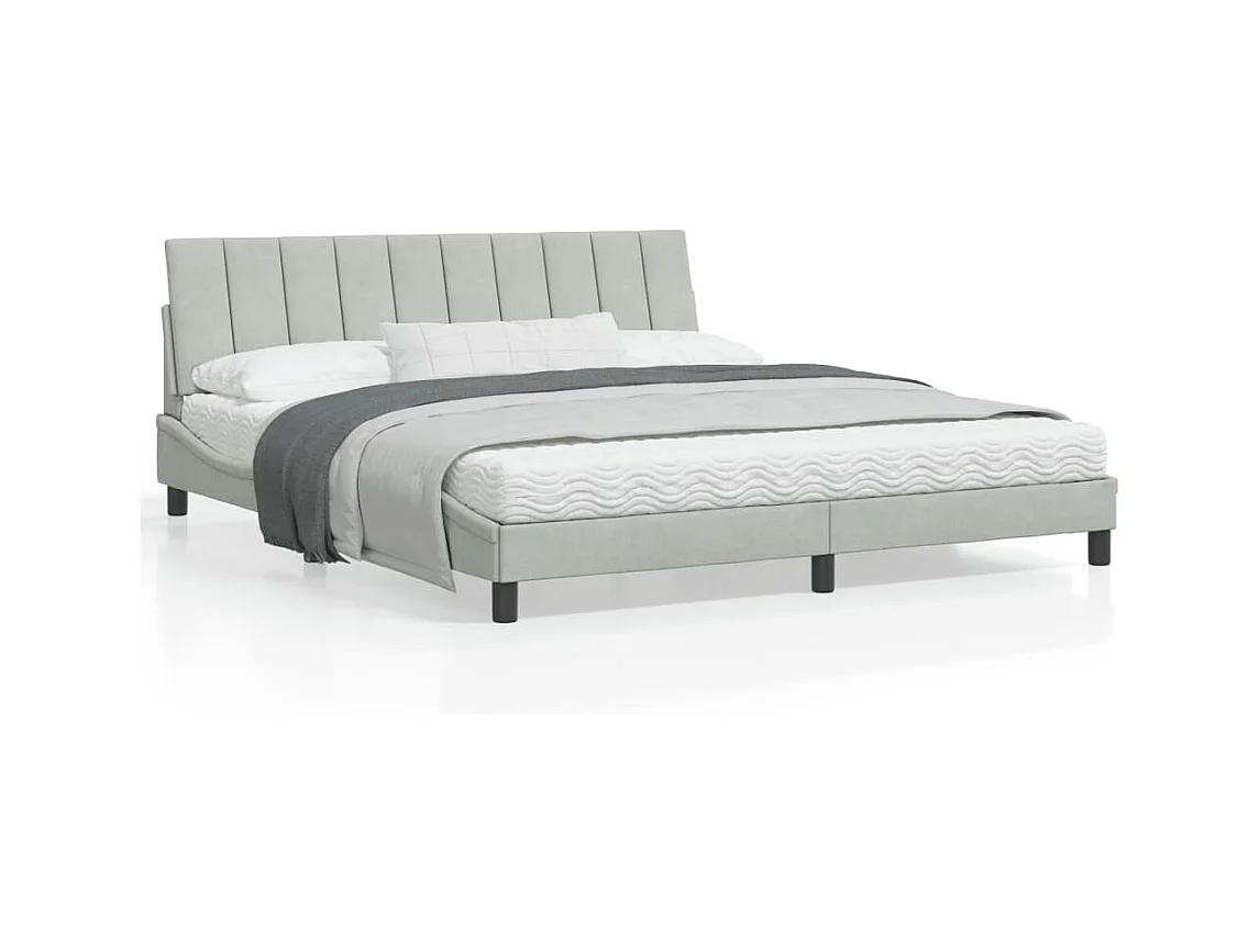 Cadre de lit avec tête de lit Gris clair 180x200 Velours