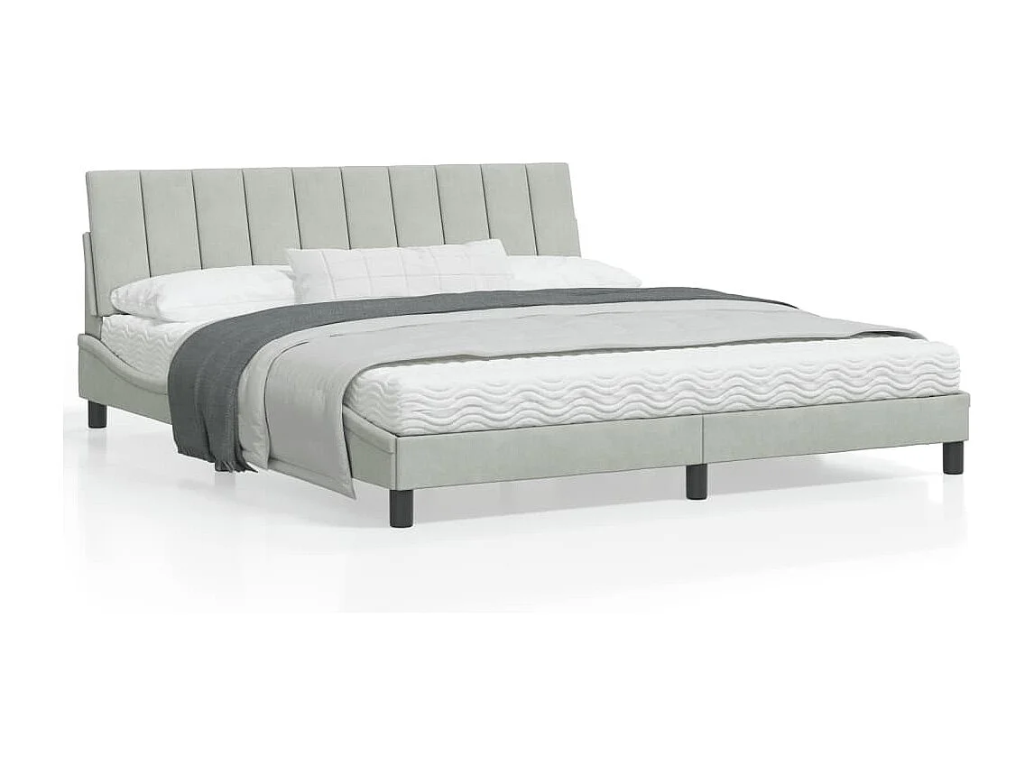 Cadre de lit avec tête de lit Gris clair 180x200 Velours
