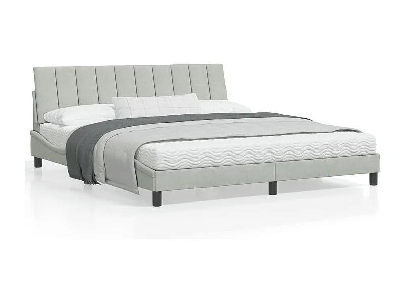 Cadre de lit avec tête de lit Gris clair 180x200 Velours