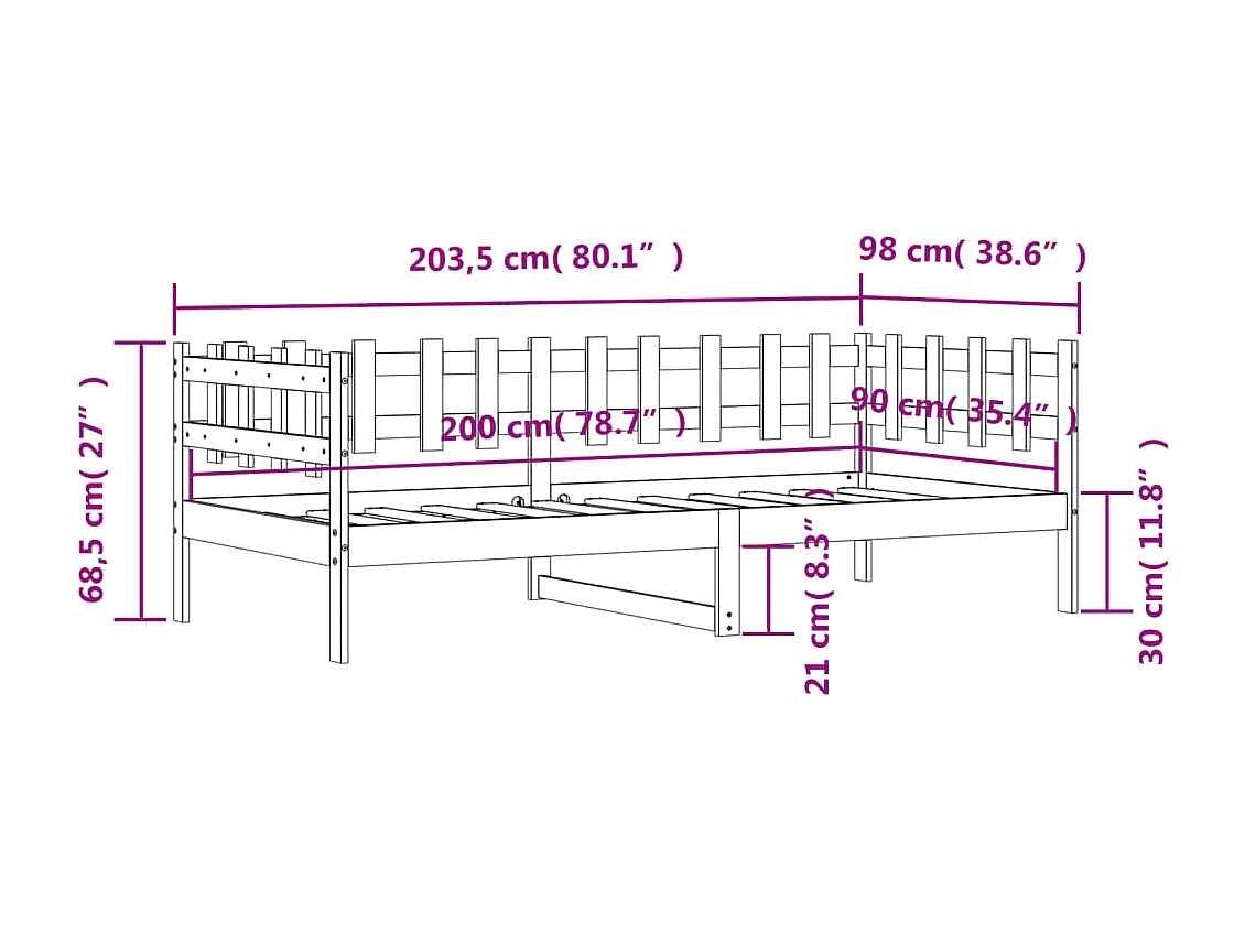 Lit de jour Blanc 90x200 Bois de pin massif