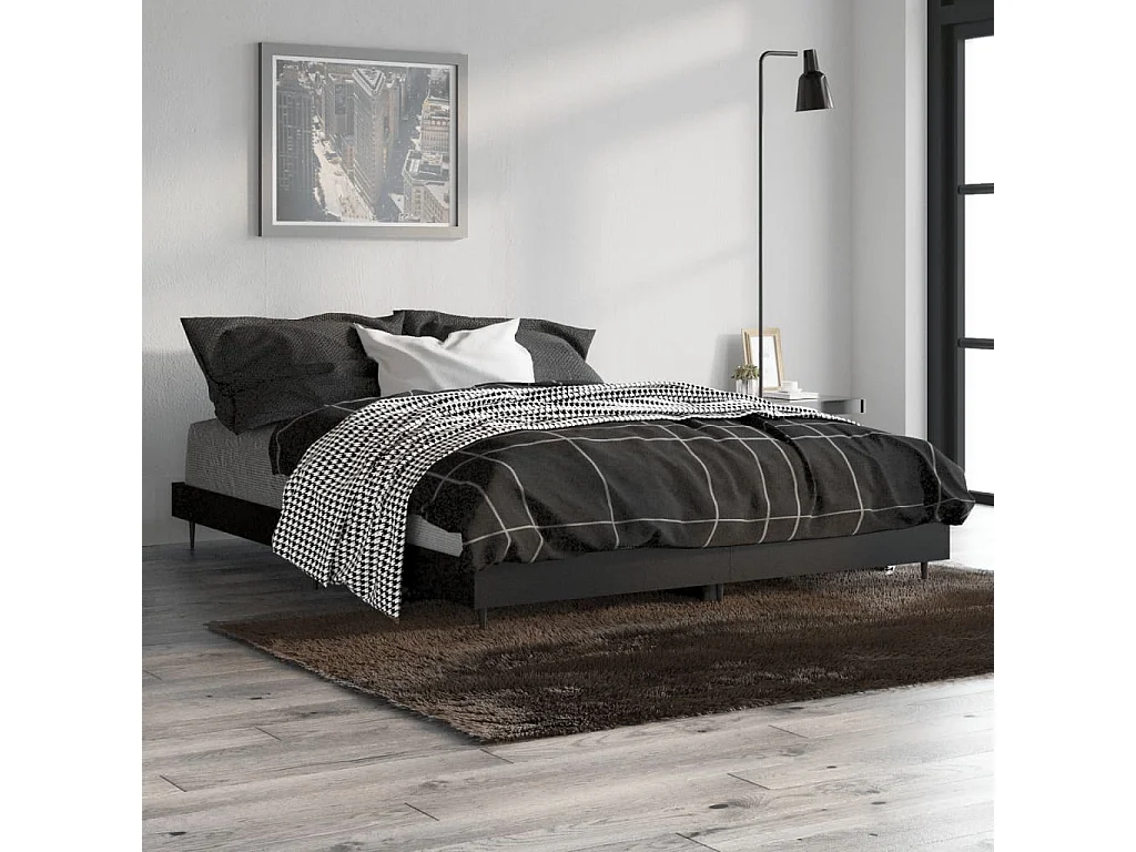 Cadre de lit noir 135x190 bois d'ingénierie