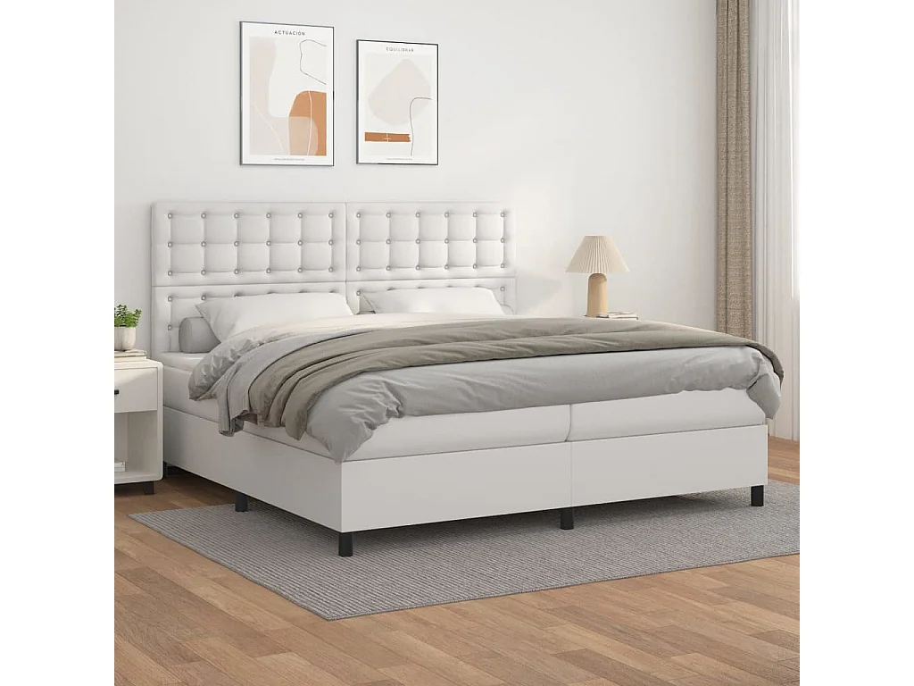 Sommier à lattes de lit avec matelas Blanc 200x200 Similicuir
