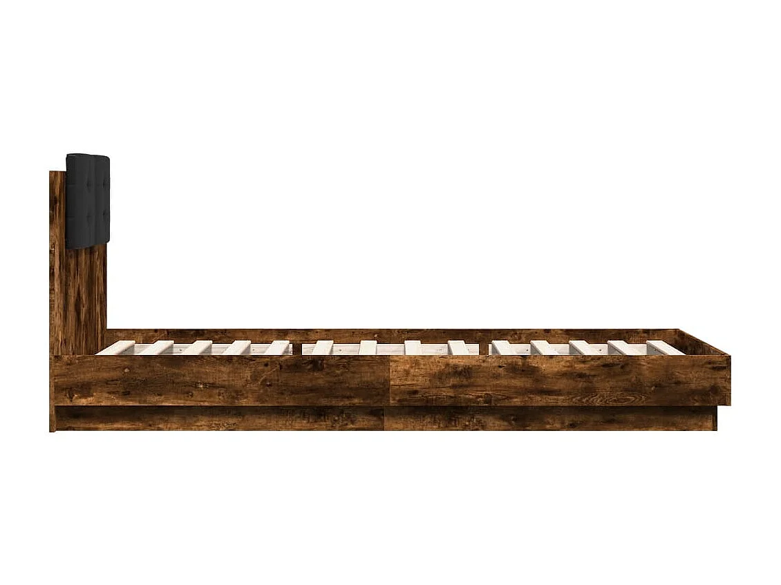 Cadre de lit tête de lit et lumières LED chêne fumé 90x200