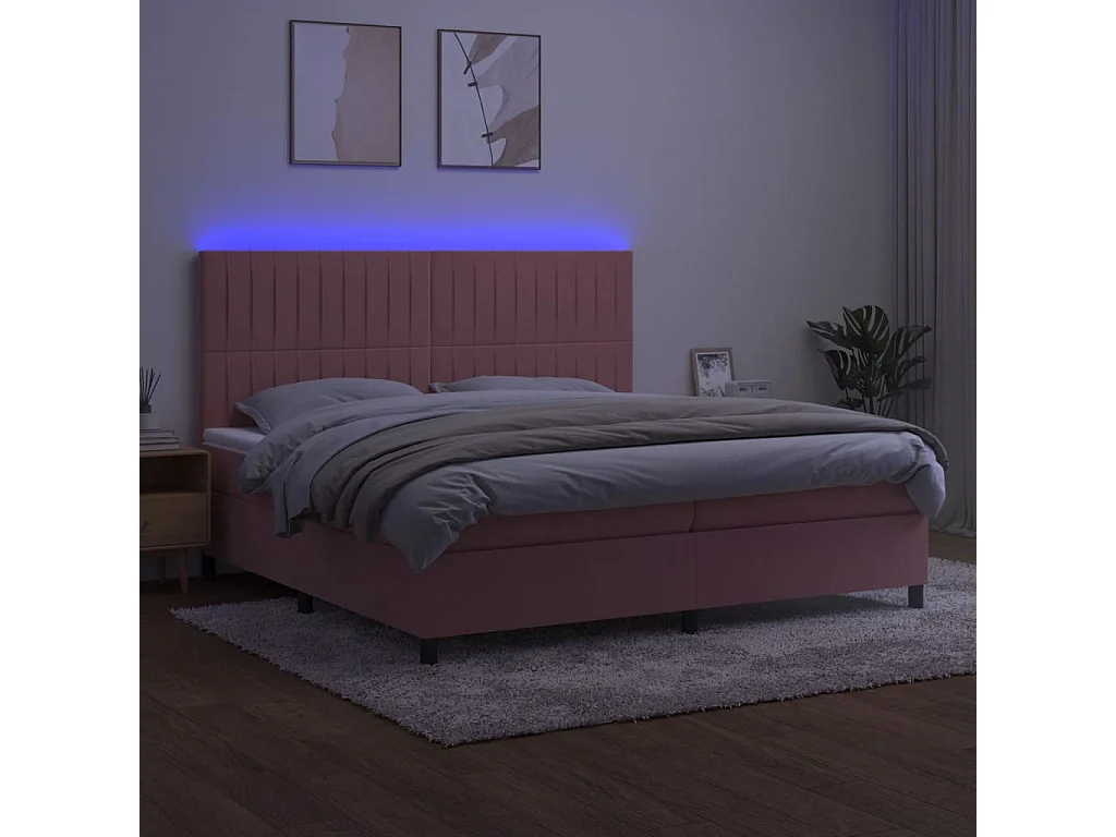 Sommier à lattes de lit matelas et LED Rose 200x200 Velours