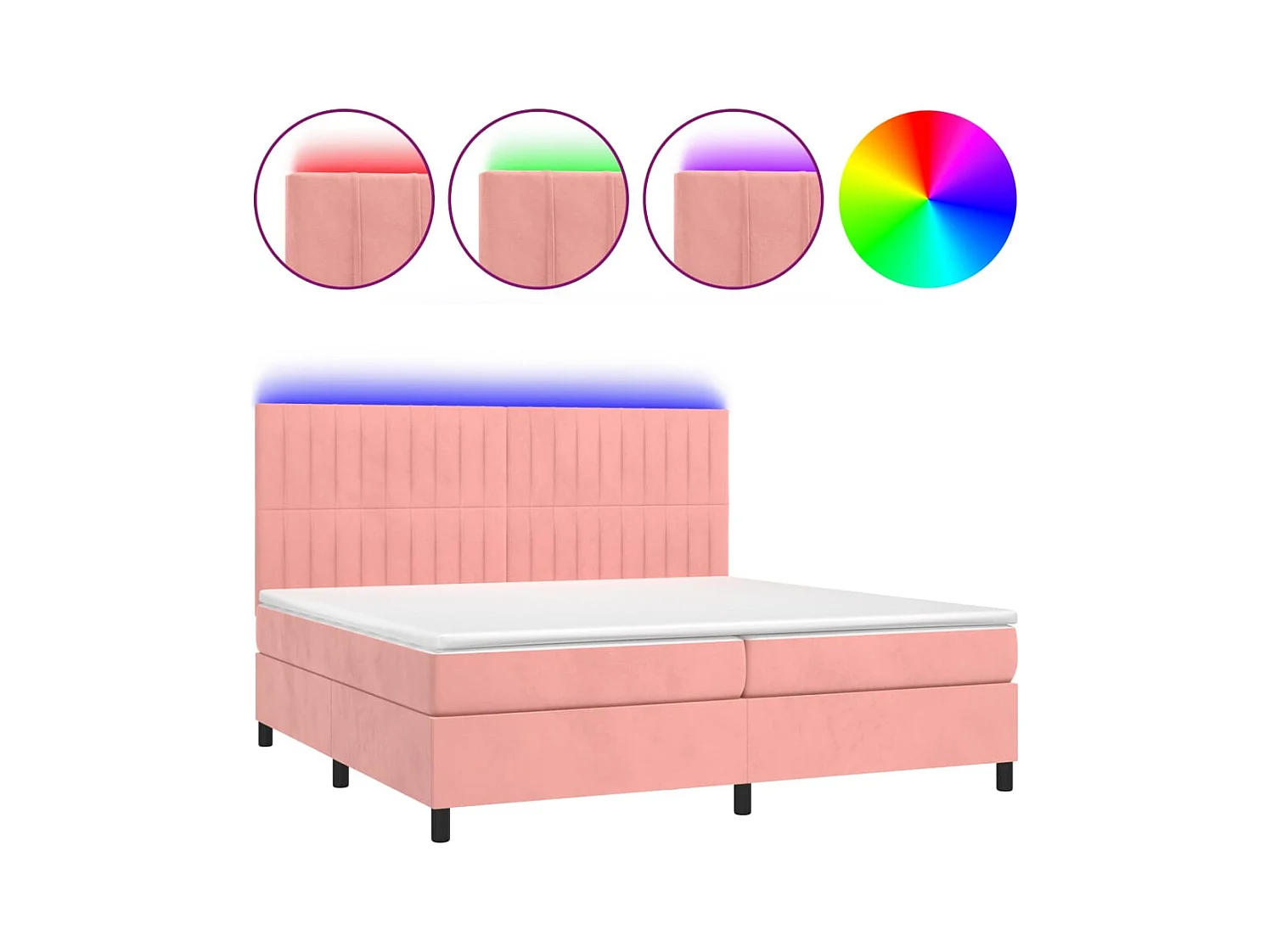 Sommier à lattes de lit matelas et LED Rose 200x200 Velours