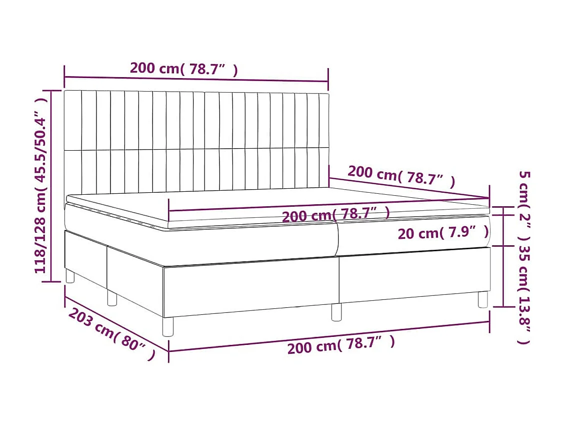 Sommier à lattes de lit matelas et LED Rose 200x200 Velours