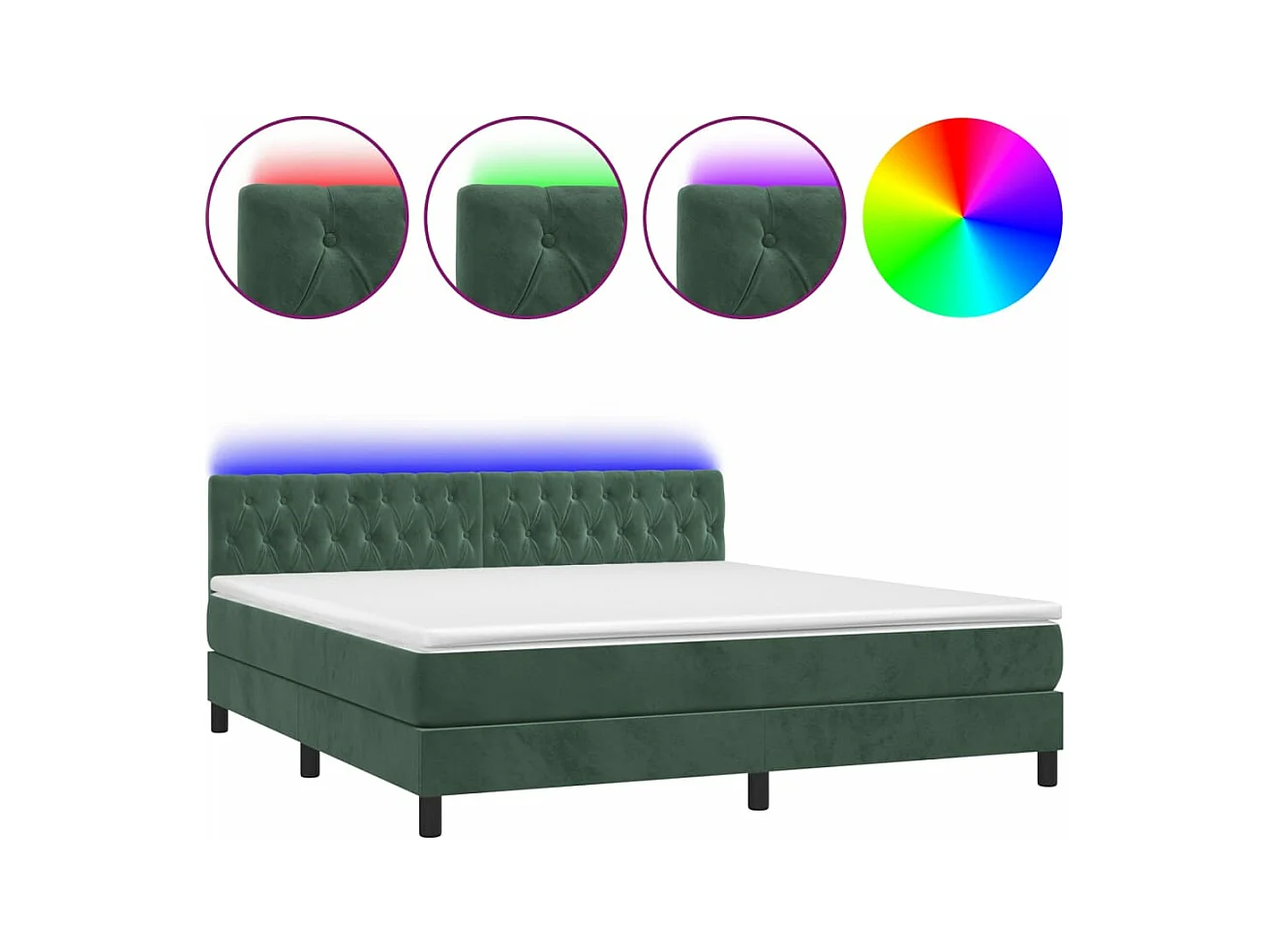 Sommier à lattes de lit avec matelas LED Vert foncé 180x200