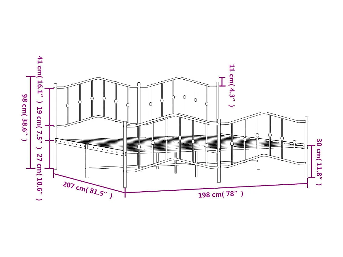 Cadre de lit métal avec tête de lit-pied de lit blanc 193x203